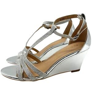 Allegra K Silver Strappy Wedge Sandals 7 Party Evening Date Open Toe Heels